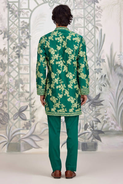 Shyam Narayan Prasad Green applique embroidery bandi kurta set SHYAPR26D142072