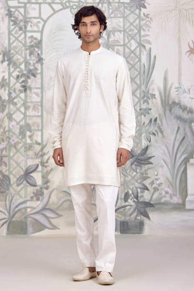 White cotton silk kurta set