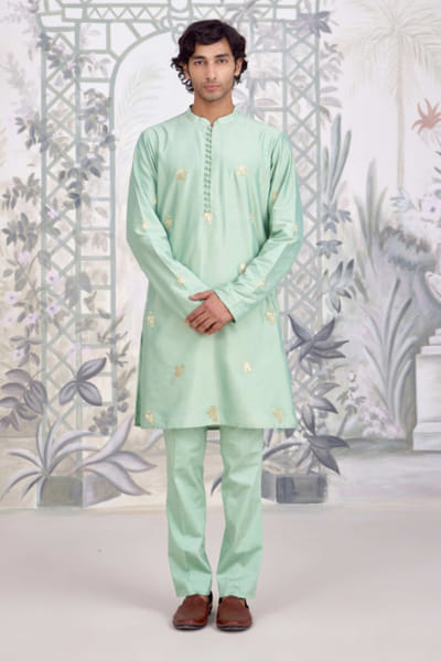 Shyam Narayan Prasad Sea green applique kurta set SHYAPR26D142075