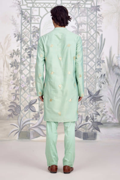 Shyam Narayan Prasad Sea green applique kurta set SHYAPR26D142075