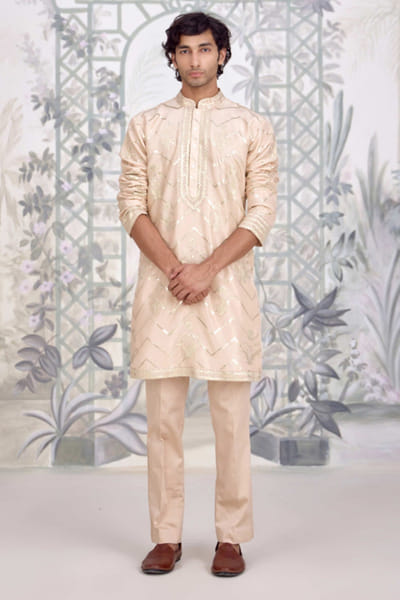 Neutral white applique kurta set