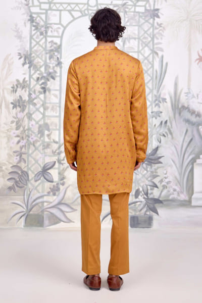Shyam Narayan Prasad Mustard brocade bandi kurta set SHYAPR26D142070