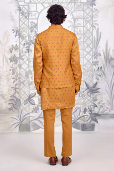 Shyam Narayan Prasad Mustard printed bandi kurta set SHYAPR26D142081