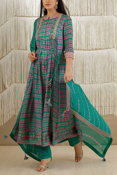 Shyam Narayan Prasad Teal embroidered anarkali set SNPNP1906