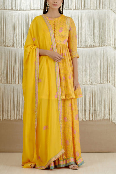 Yellow printed sharara set