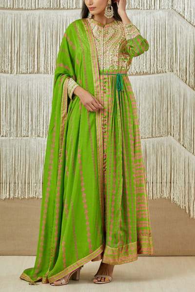 Shyam Narayan Prasad Green printed anarkali set SNPNP1912