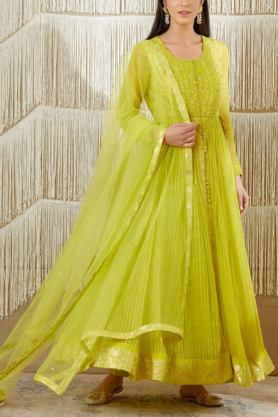 Shyam Narayan Prasad Green embroidered anarkali set SNPNP1924