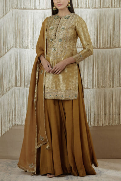 Dark olive sharara set