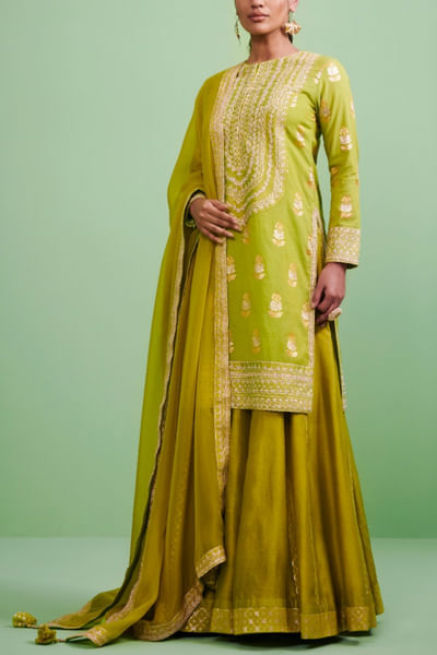 Green embroidered sharara set