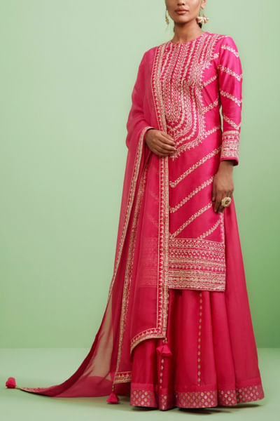Pink embroidered sharara set