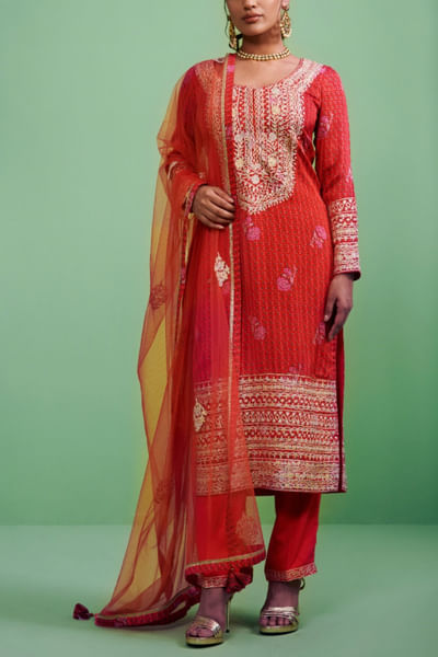 Orange and red kurta set