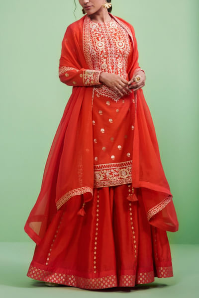 Orange emebroidered sharara set