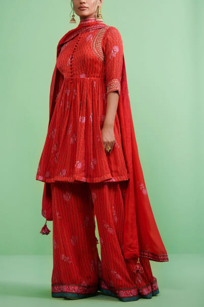 Embroidered flared top and palazzos