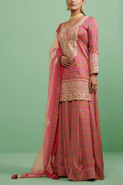 Pink embroidered sharara set