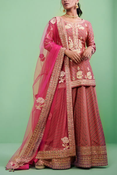 Pink embroidered sharara set
