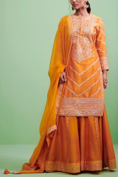 Orange embroidered sharara set