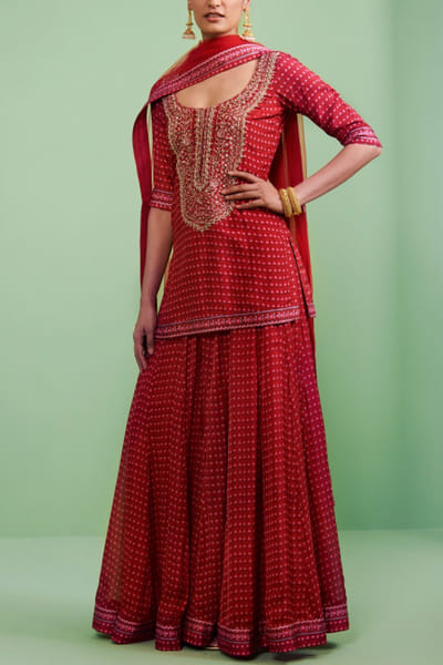 Shyam Narayan Prasad Maroon embroidered sharara set SNPP3136