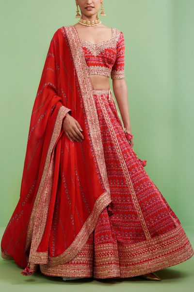 Red embroidered lehenga set