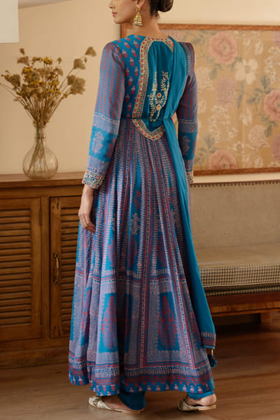 Shyam Narayan Prasad Royal blue printed anarkali set SNPSEP2203