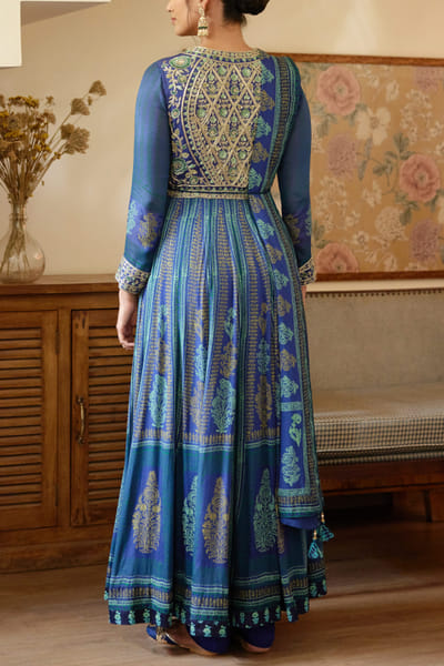 Shyam Narayan Prasad Royal blue printed anarkali set SNPSEP2204