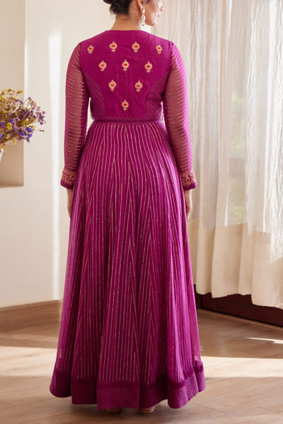 Shyam Narayan Prasad Wine jacquard anarkali set SNPSEP2206