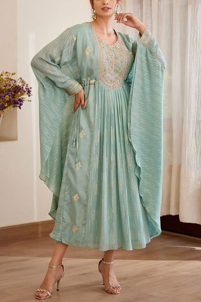 Blue viscose silk kaftan