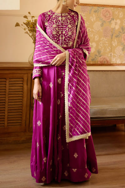 Shyam Narayan Prasad Wine brocade anarkali set SNPSEP2211