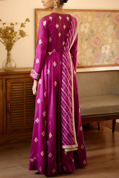 Shyam Narayan Prasad Wine brocade anarkali set SNPSEP2211