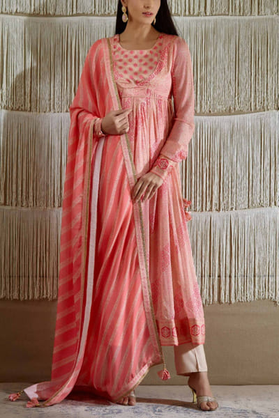 Shyam Narayan Prasad Coral printed angrakha set SNPSNP1923