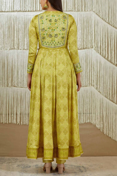 Shyam Narayan Prasad Mustard green printed anarkali set SNPSNP1931