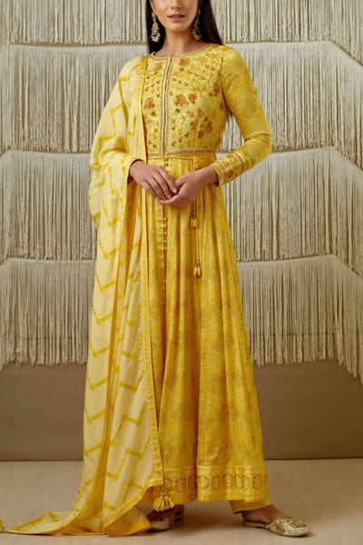 Shyam Narayan Prasad Yellow printed anarkali set SNPSNP1934
