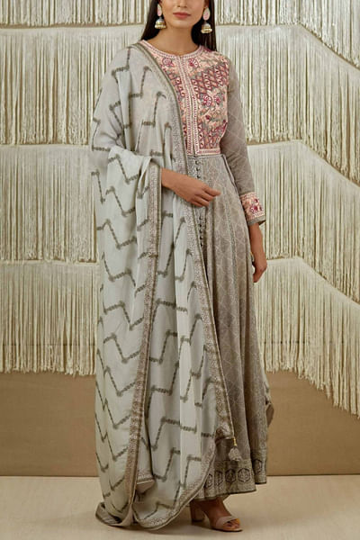 Grey embroidered anarkali set