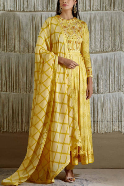 Shyam Narayan Prasad Yellow printed anarkali set SNPSNP1938