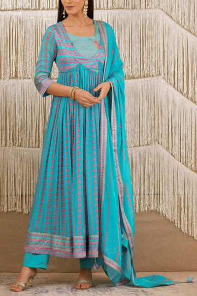 Shyam Narayan Prasad Blue printed angrakha set SNPSP1902
