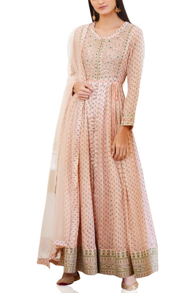 Shyam Narayan Prasad Old rose pink block printed anarkali set SNPSS201140