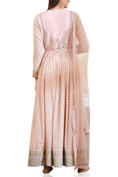 Shyam Narayan Prasad Old rose pink block printed anarkali set SNPSS201140