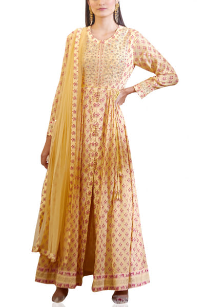 Shyam Narayan Prasad Yellow block printed anarkali set SNPSS201268