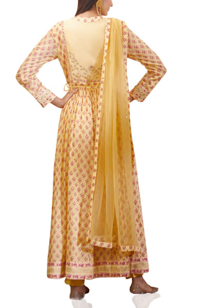 Shyam Narayan Prasad Yellow block printed anarkali set SNPSS201268