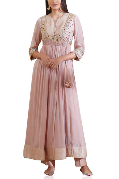 Shyam Narayan Prasad Old rose pink embroidered angrakha set SNPSS201290