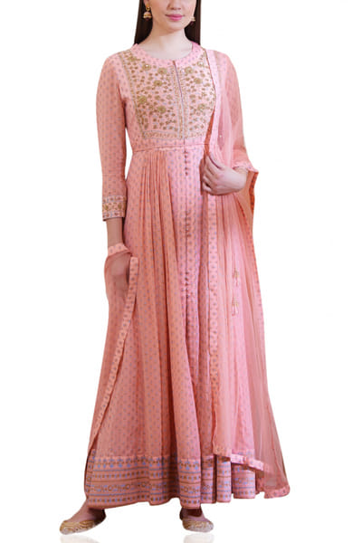 Peach embroidered anarkali set