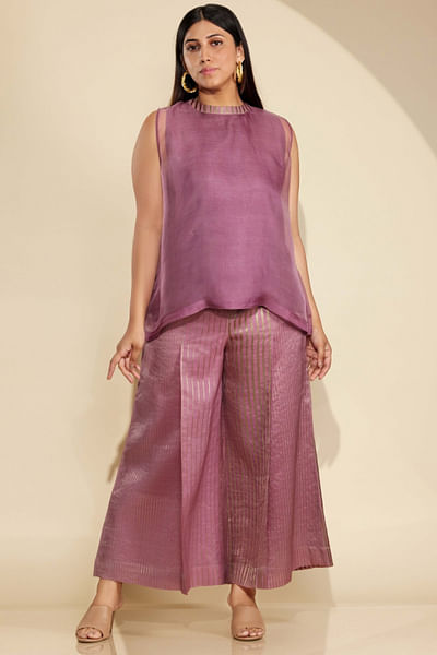 Lavender solid and stripe woven co-ord set