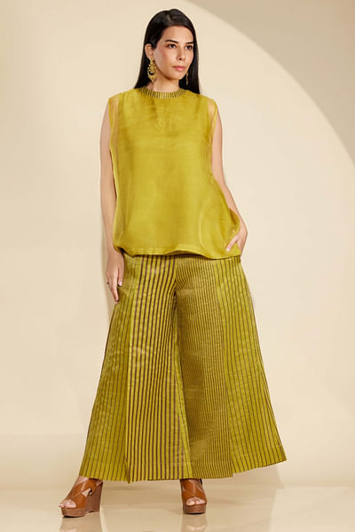 Yellow solid and stripe woven co-ord set