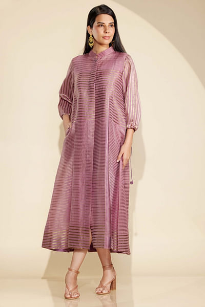 Lavender stripe woven pleated dress