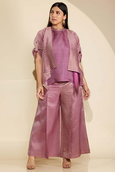 Lavender stripe woven asymmetric jacket set