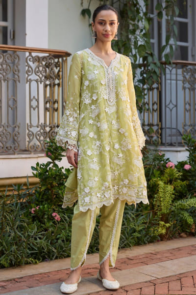Mulmul Lime embroidered kurta set MULMJUL26D250752