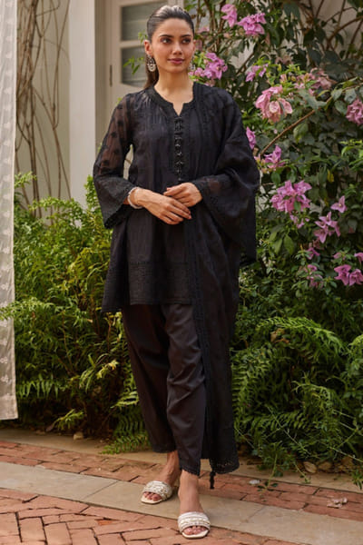 Mulmul Black organza kurta set MULMJUL26D250753
