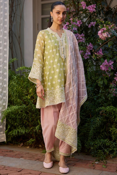 Mulmul Lime embroidery kurta set MULMJUL26D250757