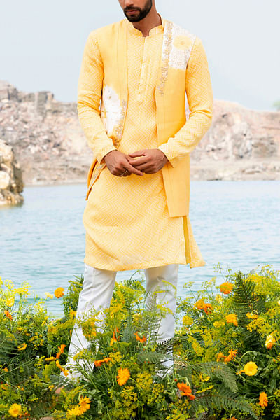 Yellow kurta jacket set