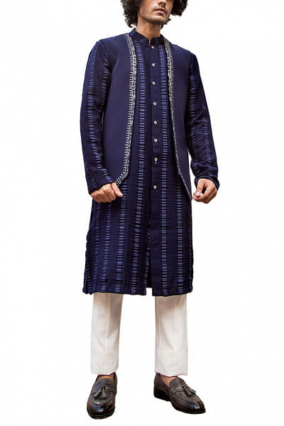 Midnight blue kurta and jacket set