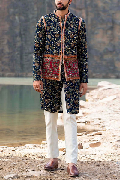 Navy blue kurta jacket set